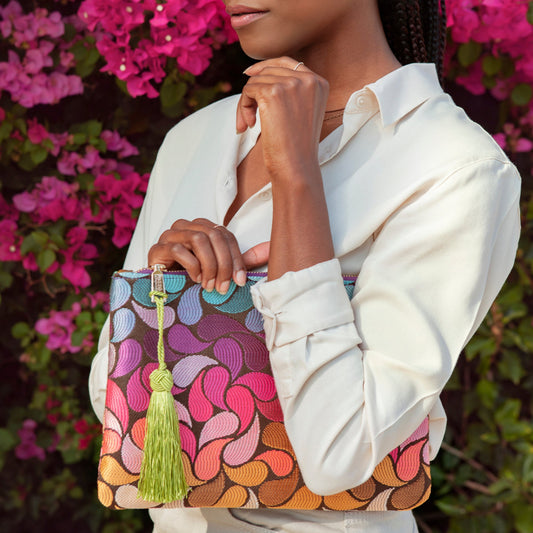 Designer Zipped Party Clutch, Ultra Slim Modern Clutch with Tassel, Boho Women’s Clutch Purse with Multiple Slots Money, Cards, Smartphone