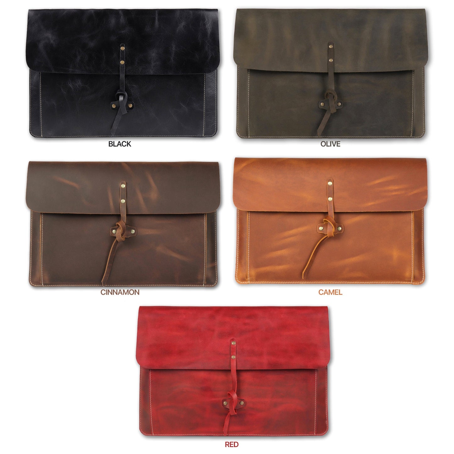 Personalized Top Grain Leather Bag for MacBook Pro and Air 16", 14", 13", 13.3" 15", 12.9 iPad Case & Front Pocket Flap