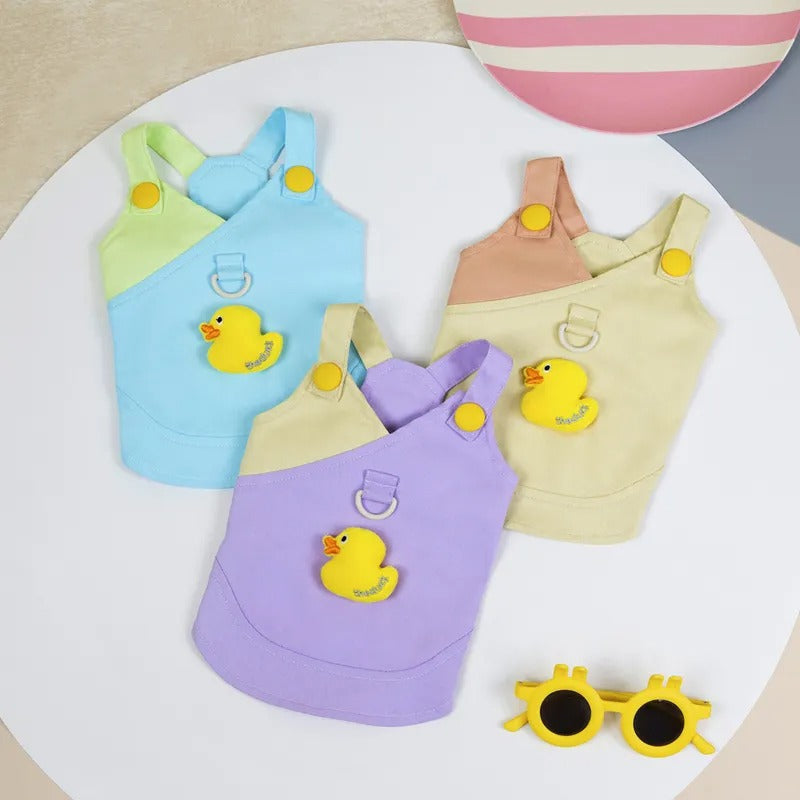 Dog Denim Vest Dress with Duck Decoration for Small Dogs