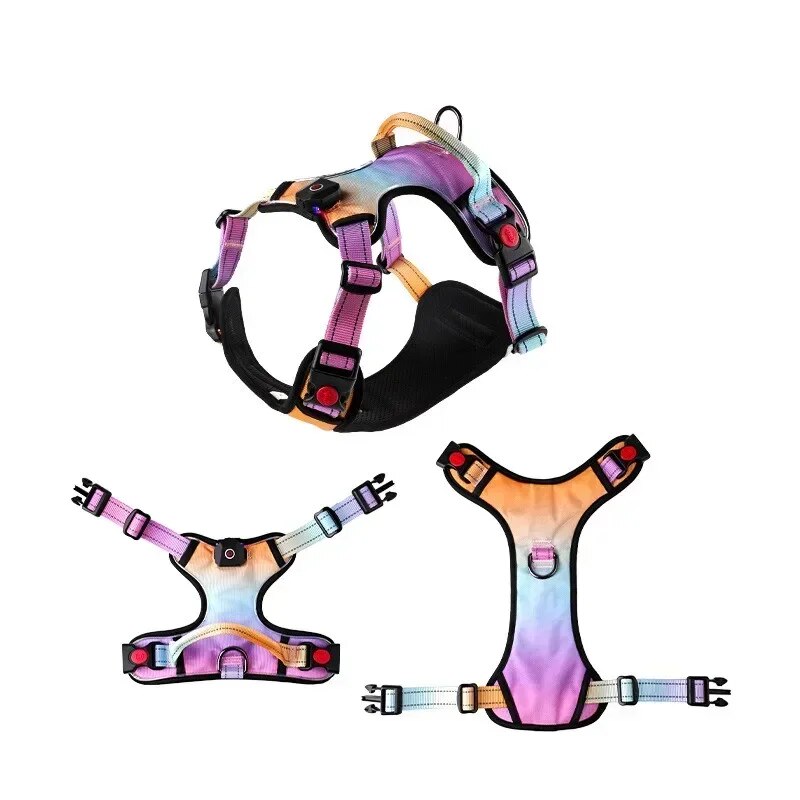 LED No Pull Dog Harness Reflective Pet Harness 2 Leash Dog Vest