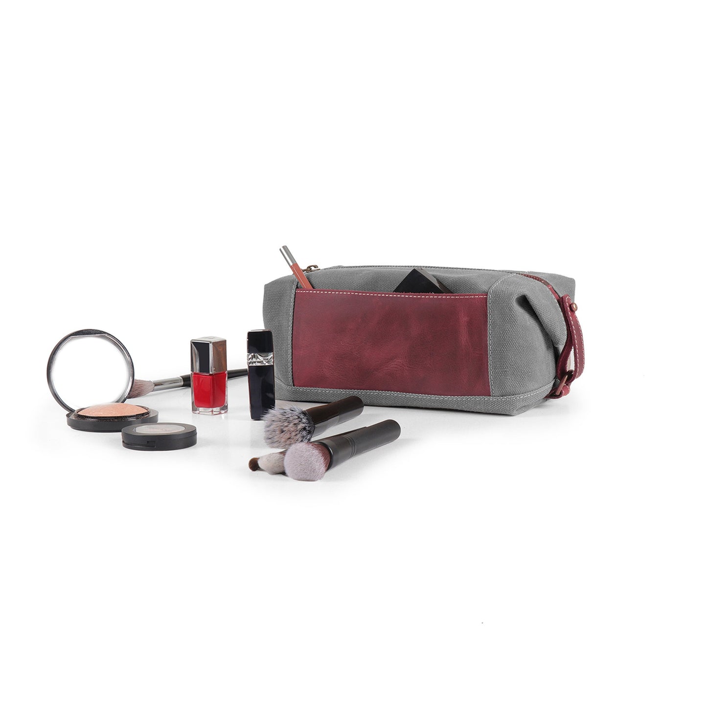 Personalized Toiletry Bag Top Grain Leather and Canvas Travel Bag Dopp Kit Makeup Case, Customized Cosmetic Bag, Unisex Travel Cosmetic Bag