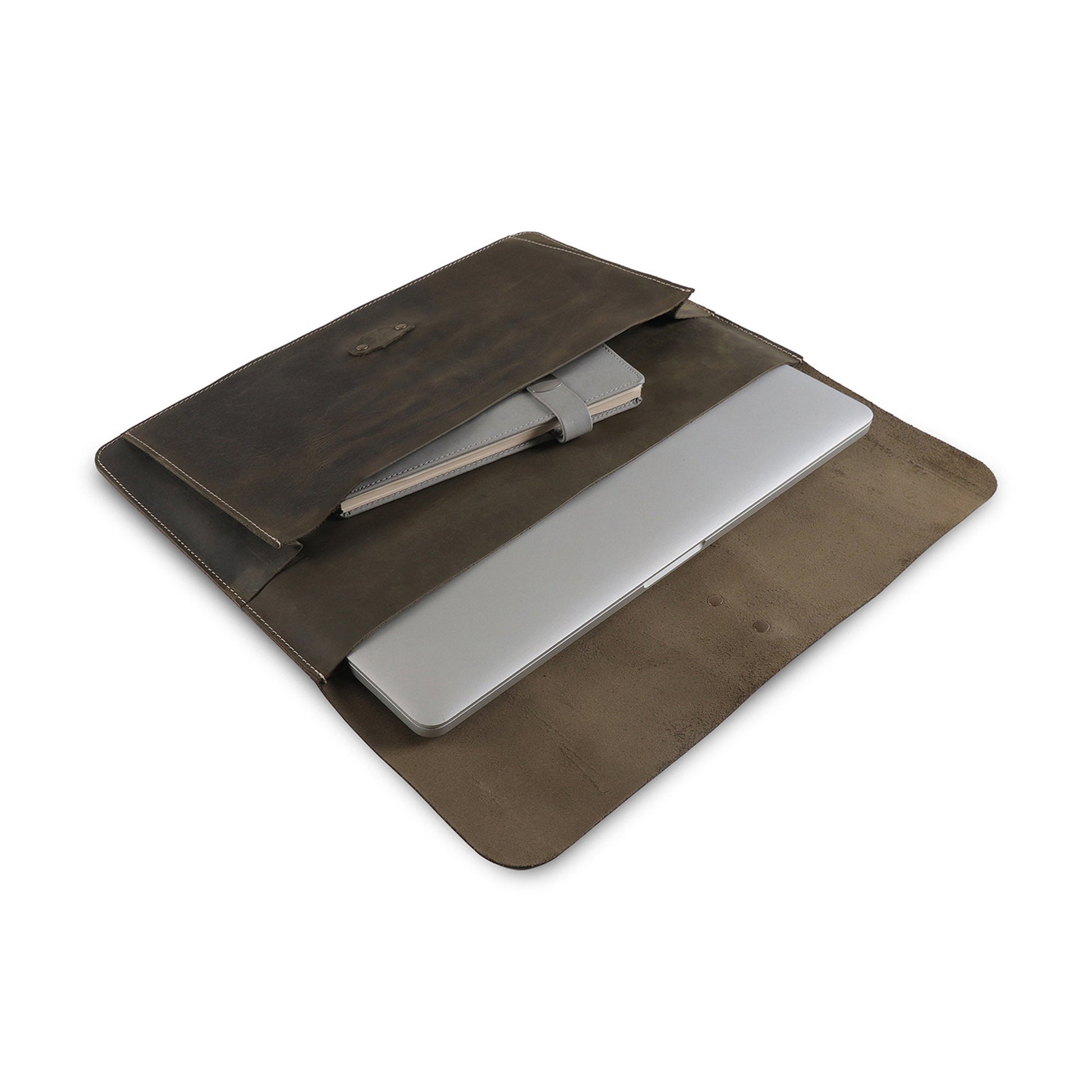 Personalized Top Grain Leather Bag for MacBook Pro and Air 16", 14", 13", 13.3" 15", 12.9 iPad Case & Front Pocket Flap