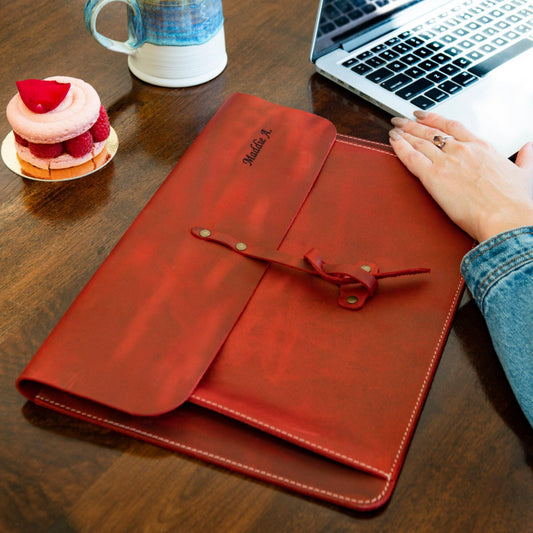 Personalized Top Grain Leather Bag for MacBook Pro and Air 16", 14", 13", 13.3" 15", 12.9 iPad Case & Front Pocket Flap