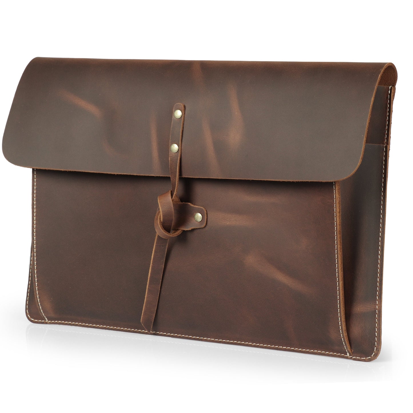 Personalized Top Grain Leather Bag for MacBook Pro and Air 16", 14", 13", 13.3" 15", 12.9 iPad Case & Front Pocket Flap