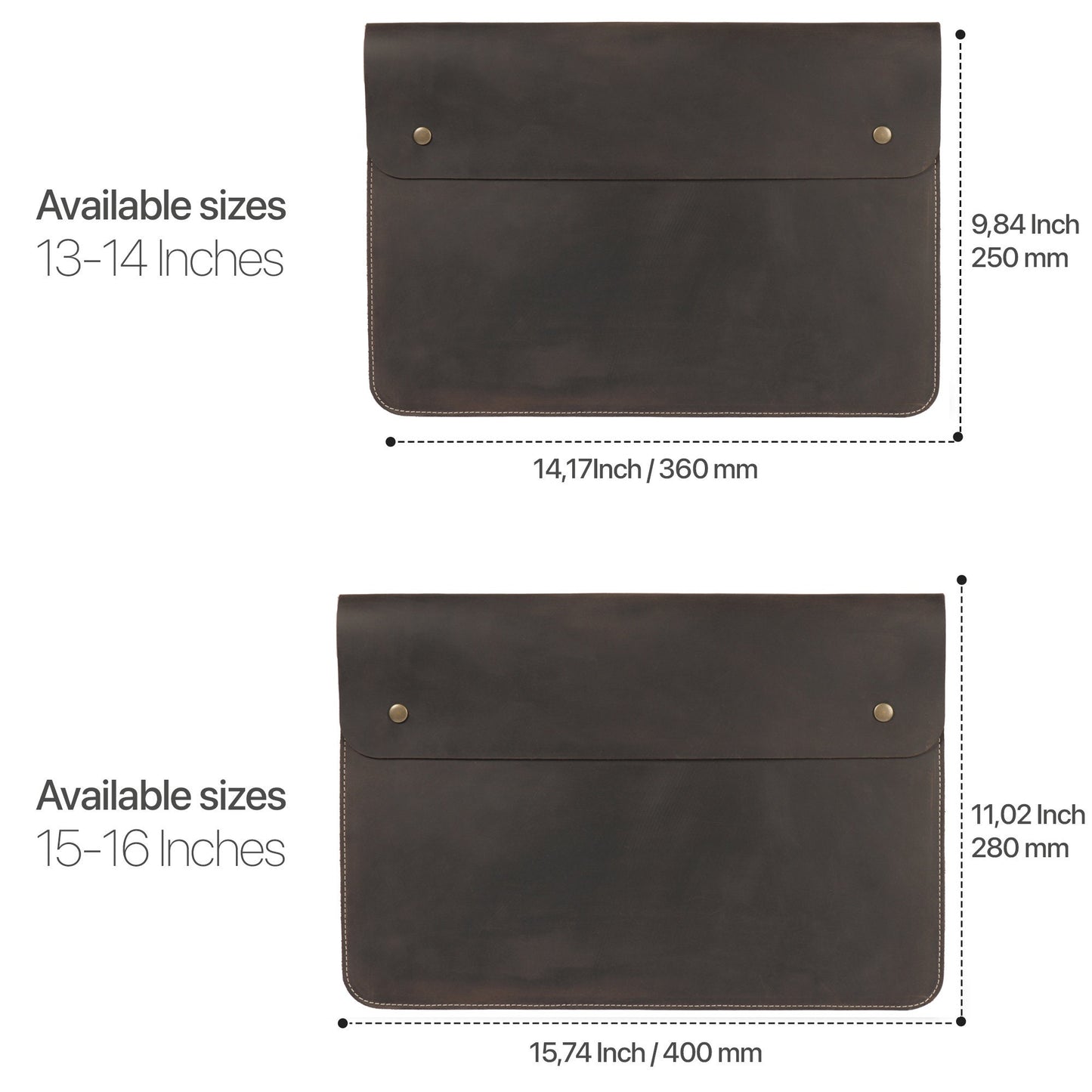 Personalized Leather Sleeve Bag for MacBook Pro and Air - 16'', 14", 13'', 13.3'' & 15'' MacBook Air Case,