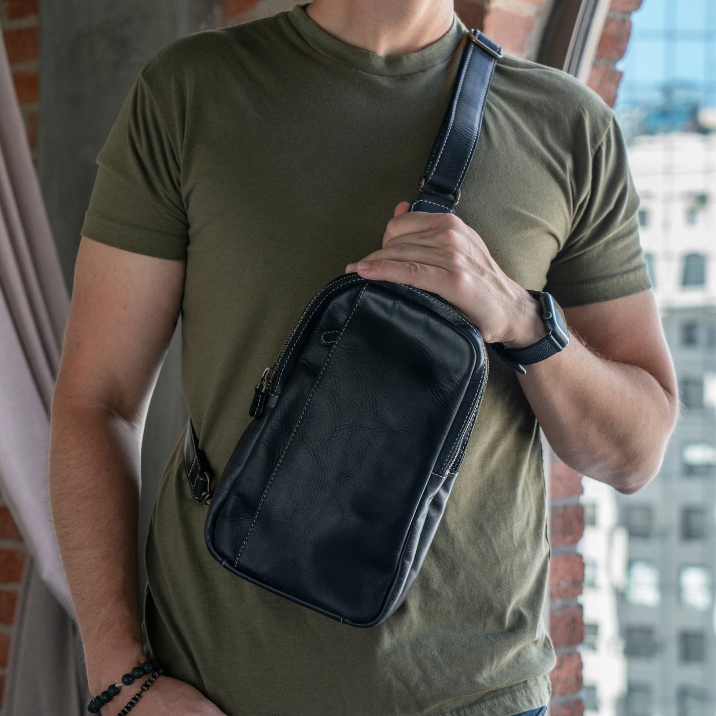 Personalized Top Grain Leather Crossbody Bag with Adjustable Shoulder Strap, Leather Sling Bag, Unisex, Leather Utility Bag