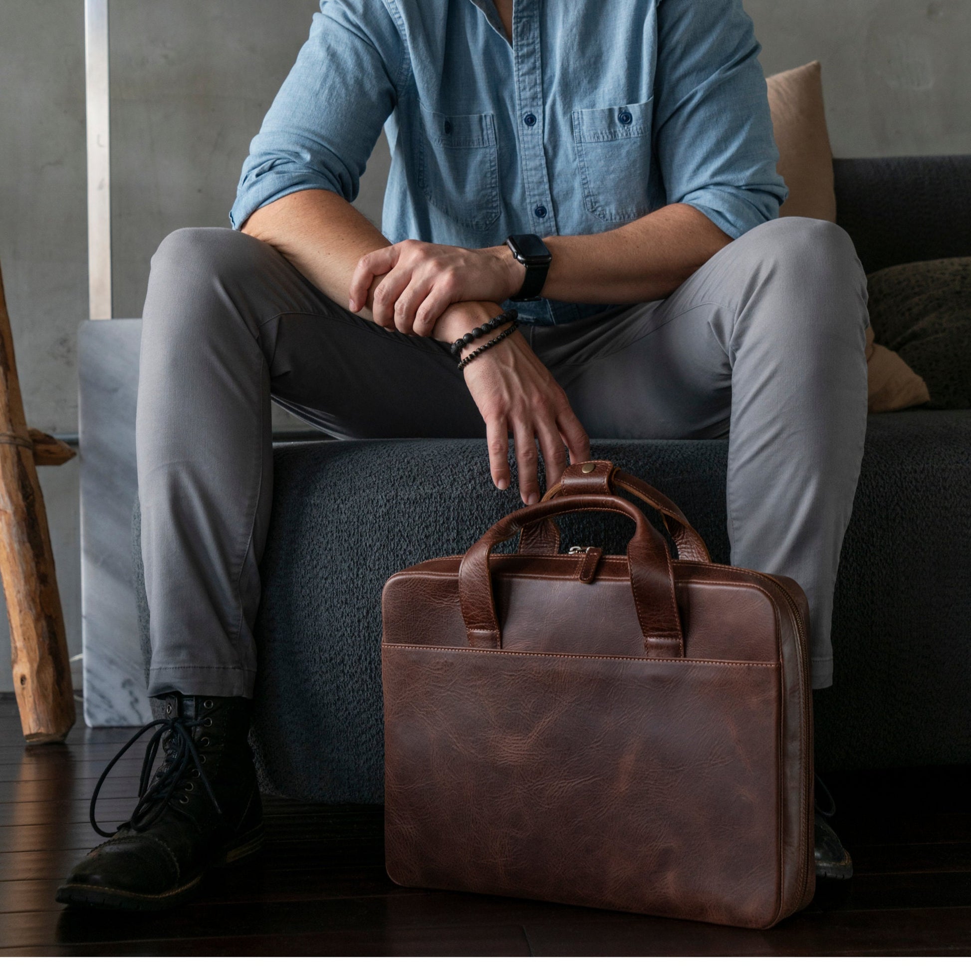 Personalized Top Grain Leather Travel 16” Laptop Bag - Briefcase Satchel Portfolio Notebook Tablet Messenger Bag for Men & Women