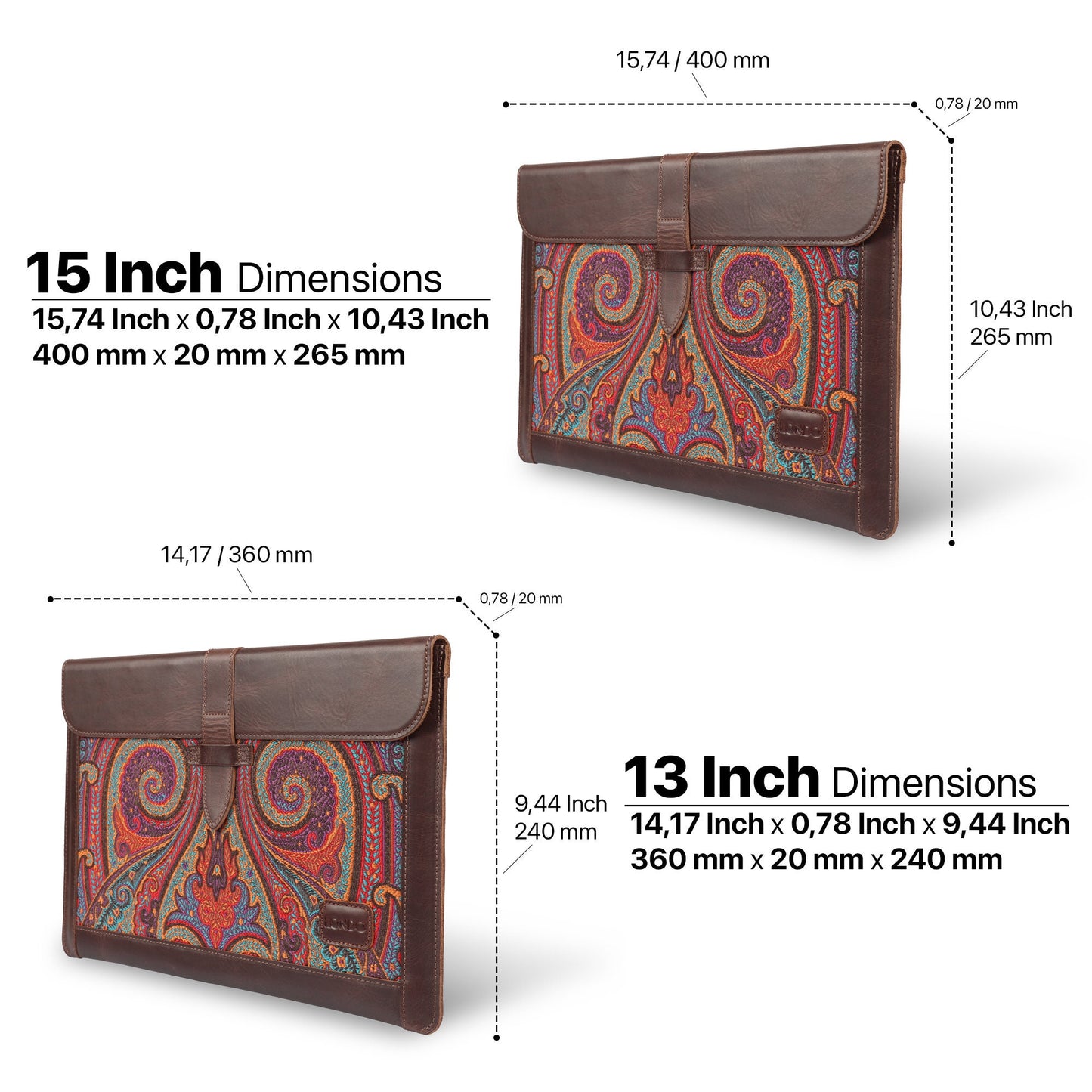 Personalized Leather Sleeve Bag for MacBook Pro and Air - 16'', 14'', 13'', 13.3'' & 15'' / Brown /