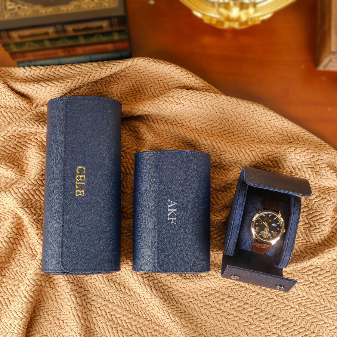 Personalized Leather Watch Box, Vegan Leather Watch Box, Watch Roll for 3 Watches, Wedding groomsmen gifts, Travel Watch Box, Gifts for him