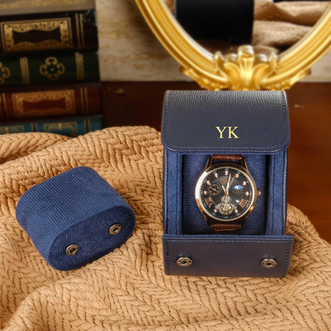 Personalized Leather Watch Box, Vegan Leather Watch Box, Watch Roll for 3 Watches, Wedding groomsmen gifts, Travel Watch Box, Gifts for him