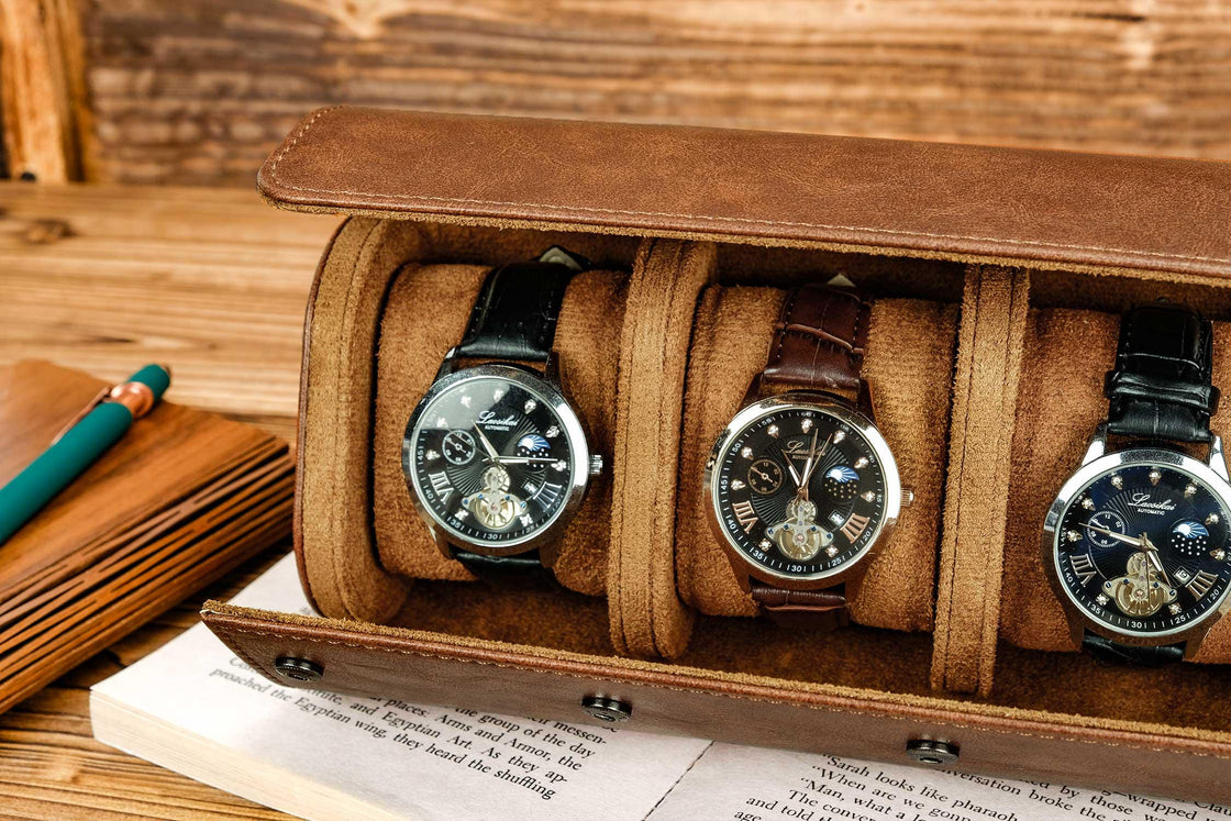 Personalized Leather Watch Box, Watch Roll for 3 Watches, Watch travel case, Wedding groomsmen gifts, Christmas gifts for him, Thanksgiving