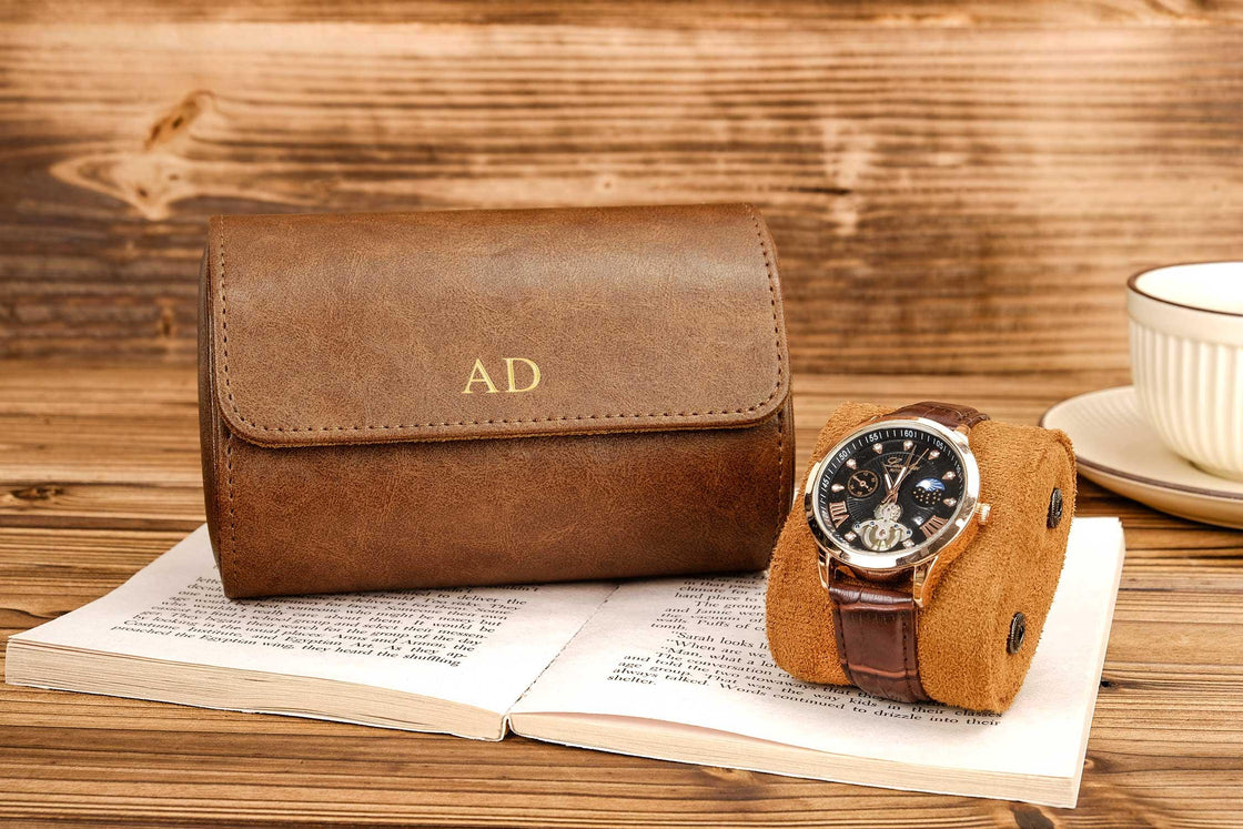 Personalized Leather Watch Box, Watch Roll for 3 Watches, Watch travel case, Wedding groomsmen gifts, Christmas gifts for him, Thanksgiving