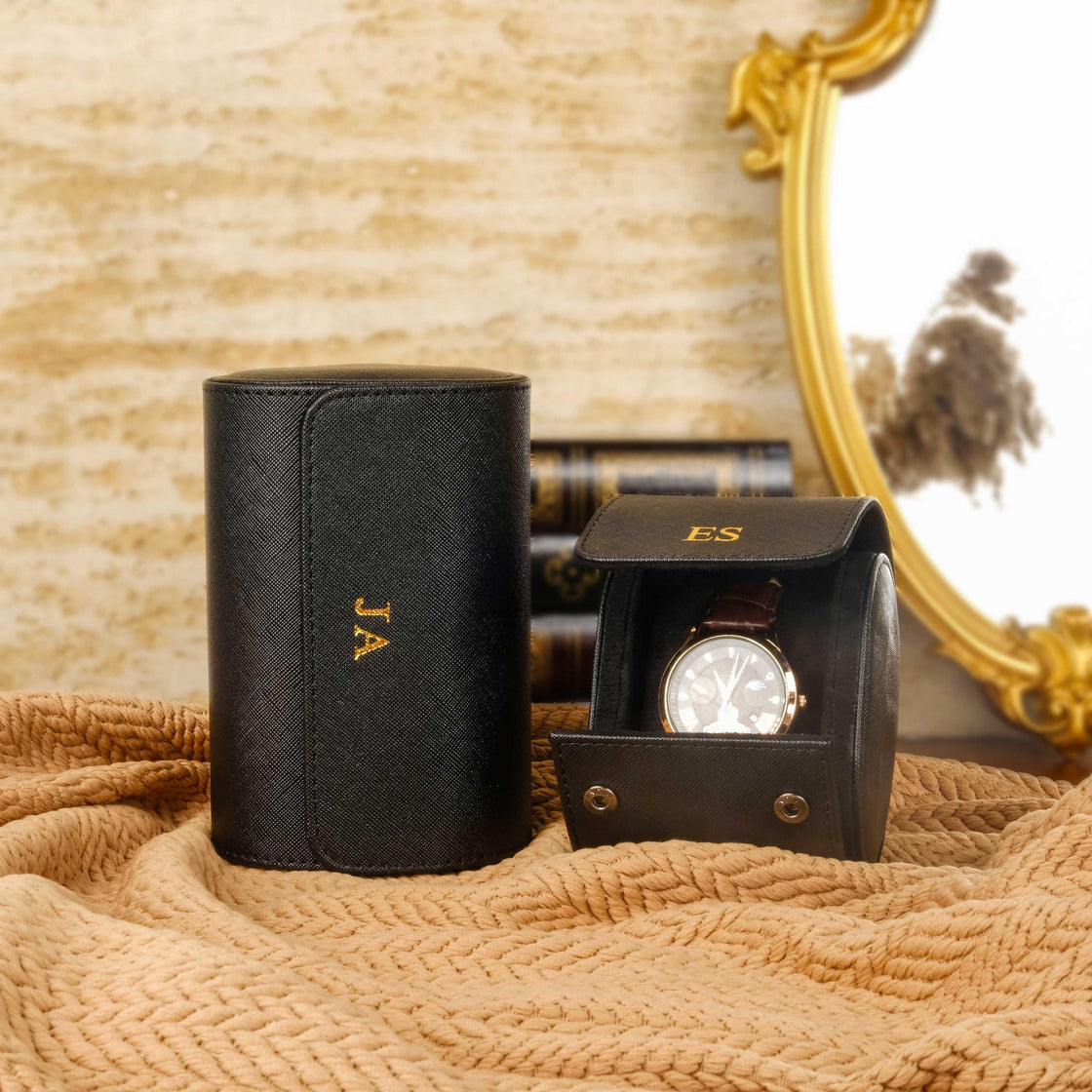 Personalized Vegan Leather Watch Box, Watch Roll for 3 Watches, Travel Watch Case, Groomsman Watch Case Gift, Father's Day gift,Wedding gift