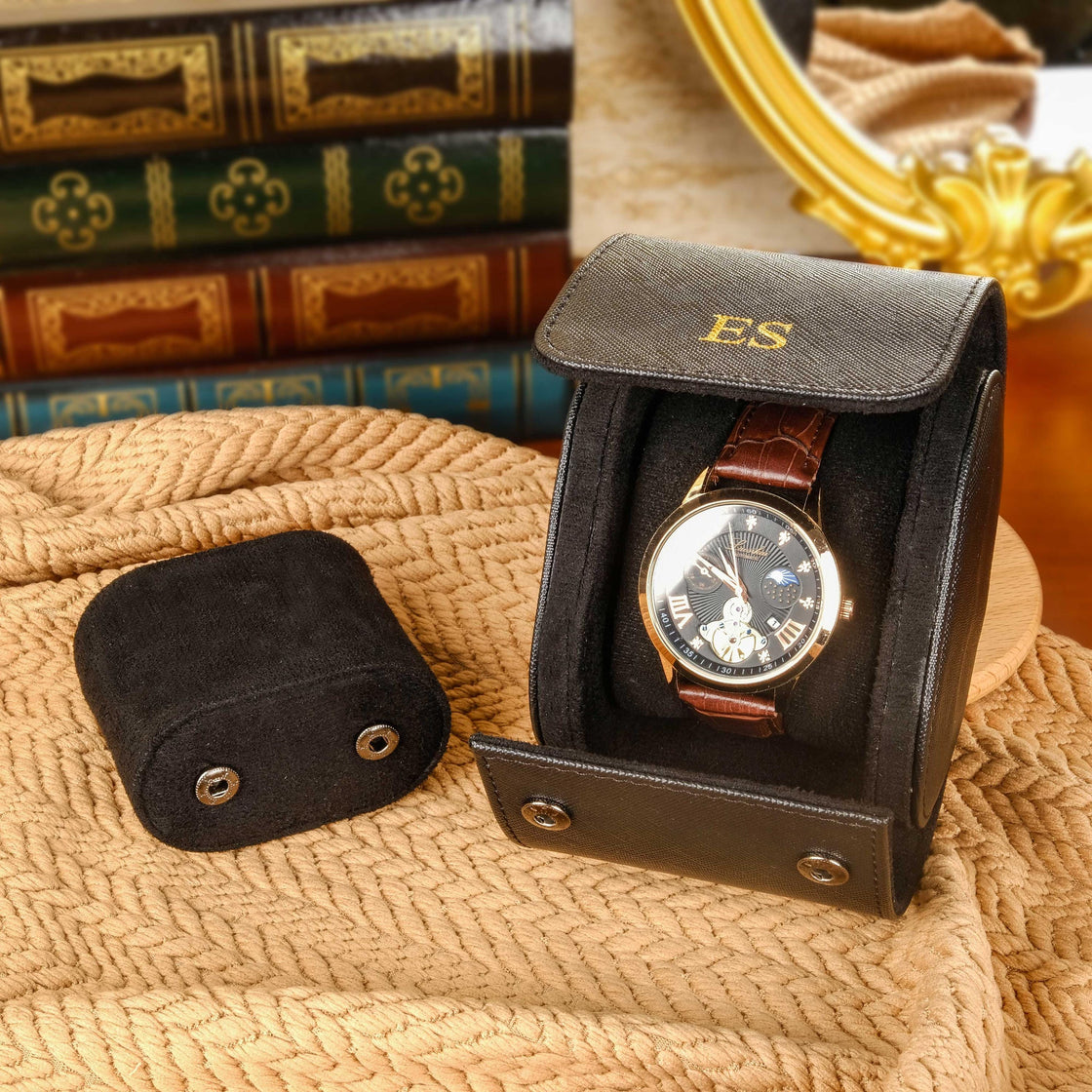 Personalized Vegan Leather Watch Box, Watch Roll for 3 Watches, Travel Watch Case, Groomsman Watch Case Gift, Father's Day gift,Wedding gift