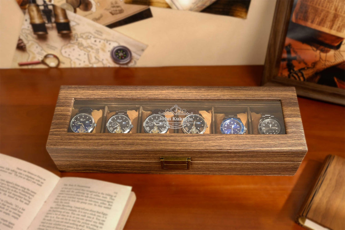 Personalized PU Leather Watch Box for 6 slot, Watch box for men, Watch organizer men, Watch Storage Case, Father's days gift, Wedding Gift