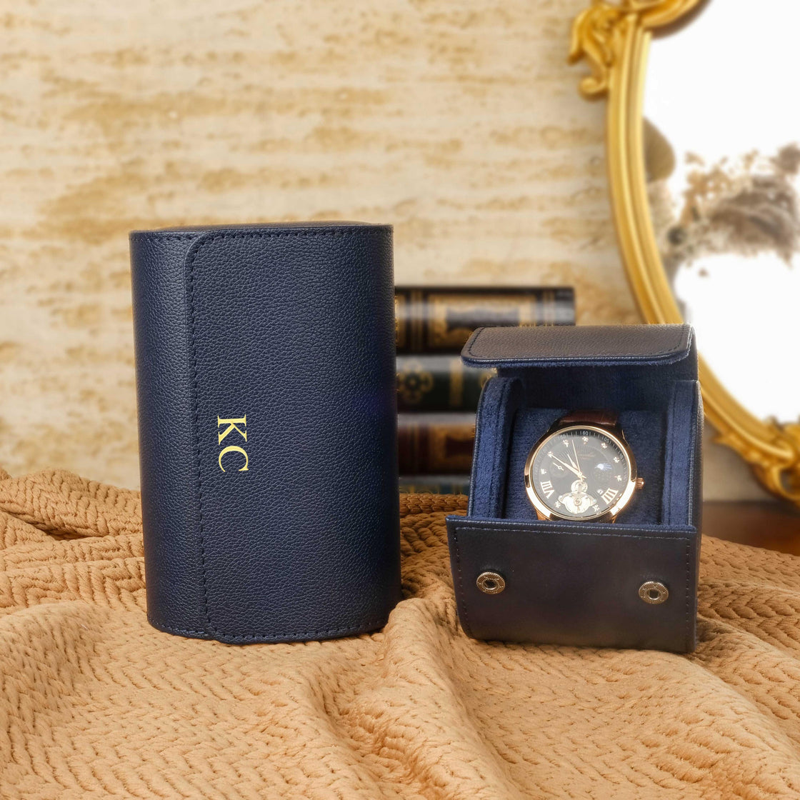 Personalized Leather Watch Box, Vegan Leather Watch Box, Watch Roll for 3 Watches, Wedding groomsmen gifts, Travel Watch Box, Gifts for him