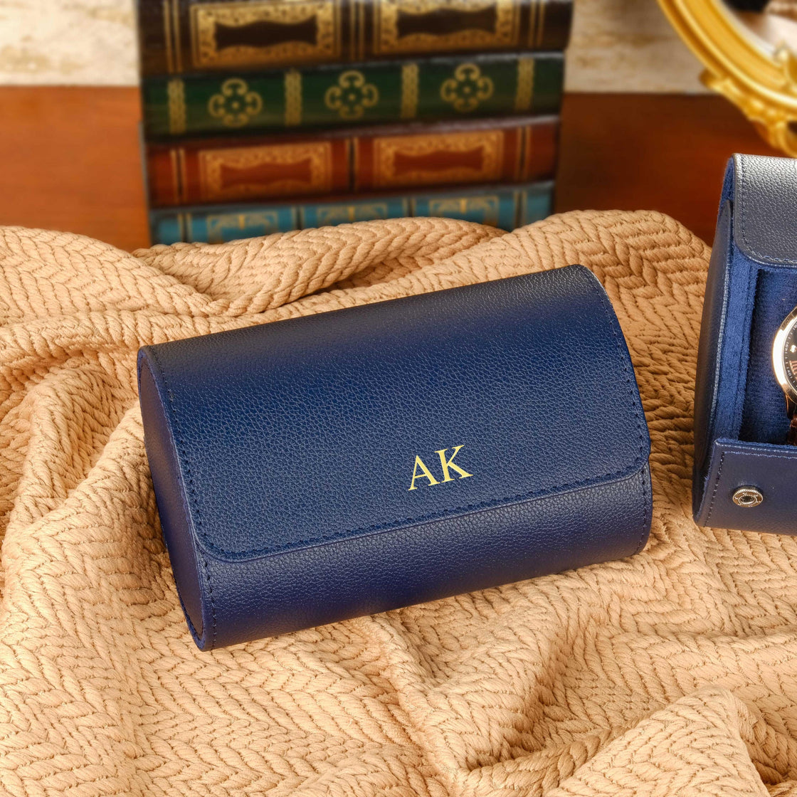 Personalized Leather Watch Box, Vegan Leather Watch Box, Watch Roll for 3 Watches, Wedding groomsmen gifts, Travel Watch Box, Gifts for him