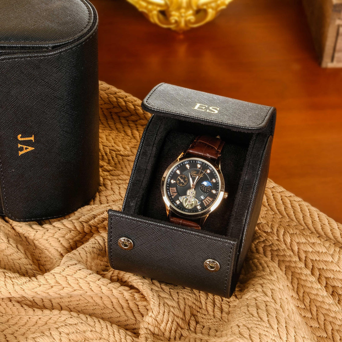 Personalized Vegan Leather Watch Box, Watch Roll for 3 Watches, Travel Watch Case, Groomsman Watch Case Gift, Father's Day gift,Wedding gift