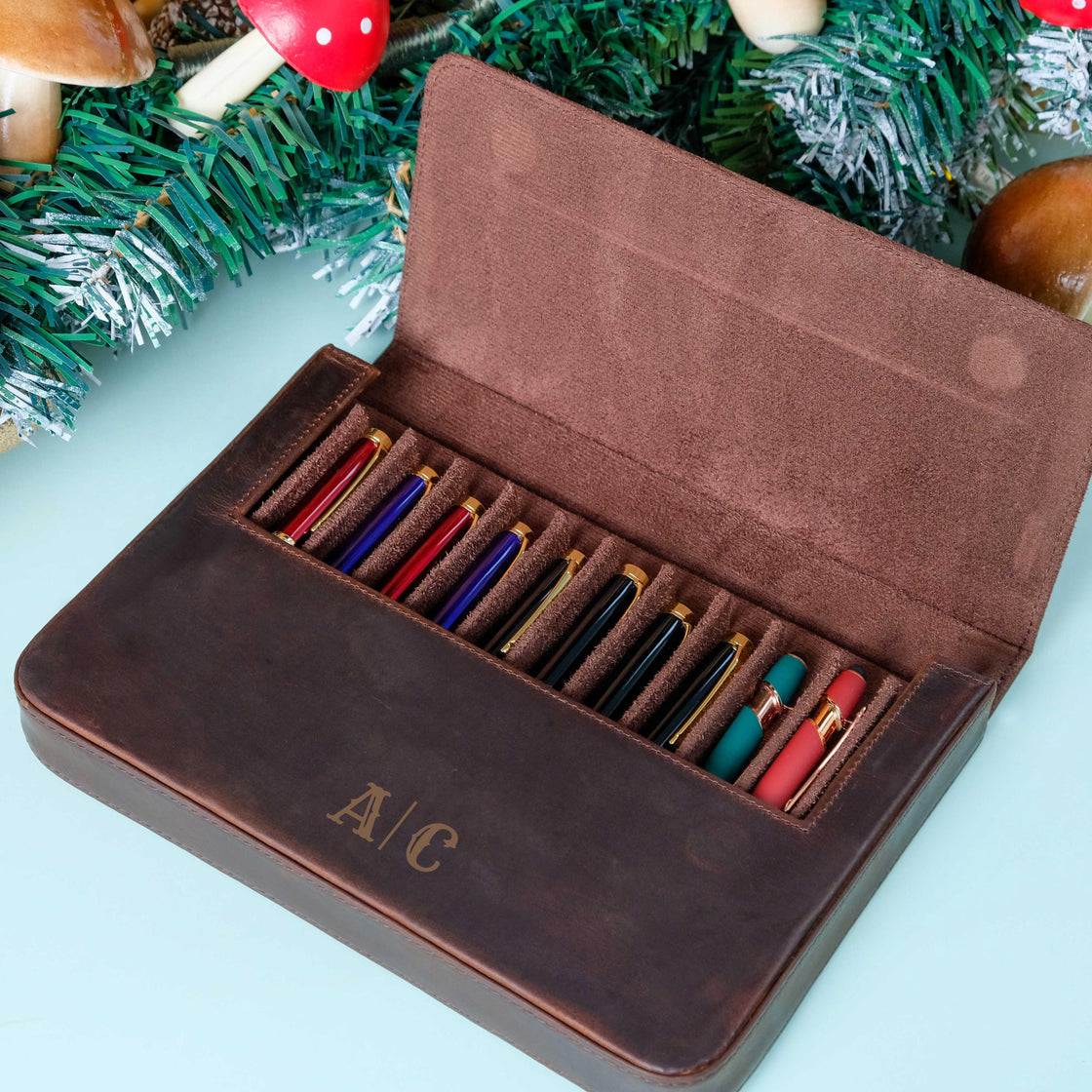 Personalization Crazy Horse Leather Pen Case, Fountain pen case, Pen Organizer Storage Holder, Office gifts, Travel Pen Case, Birthday gifts