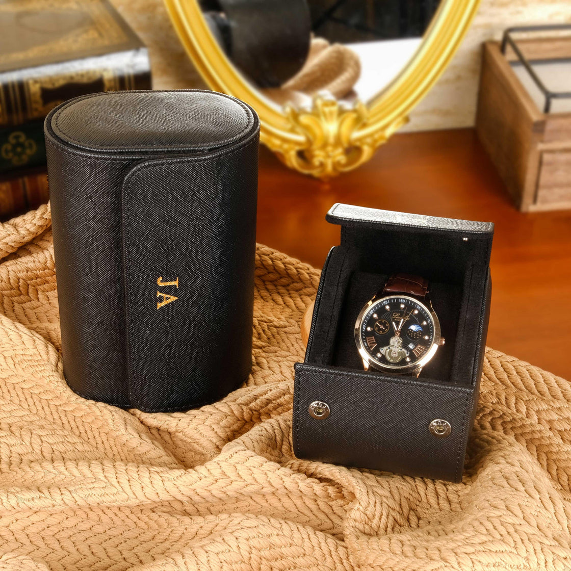 Personalized Vegan Leather Watch Box, Watch Roll for 3 Watches, Travel Watch Case, Groomsman Watch Case Gift, Father's Day gift,Wedding gift