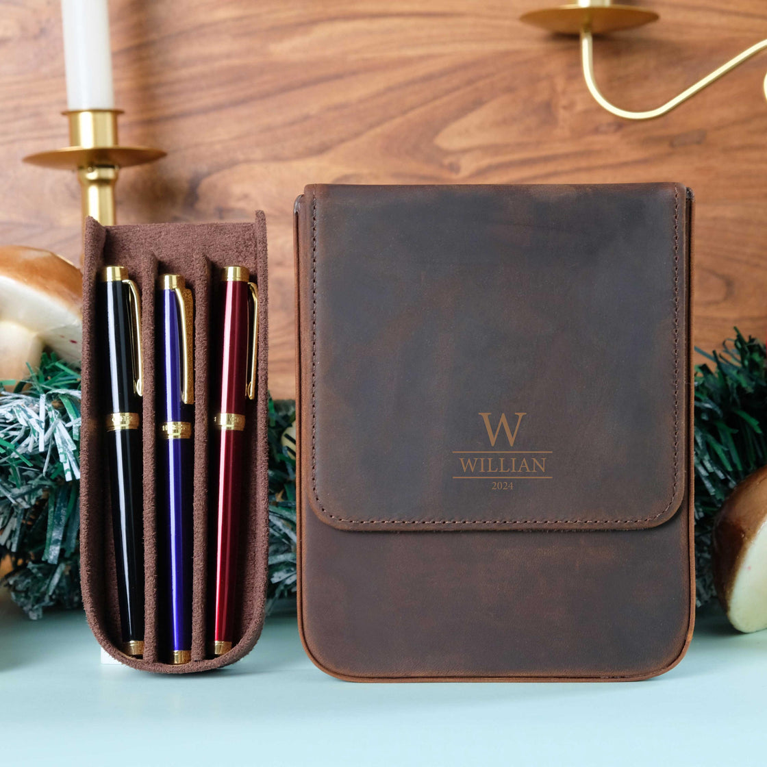 Personalization Crazy Horse Leather Pen Case, Fountain pen case, Pen Organizer Storage Holder, Office gifts, Travel Pen Case, Birthday gifts