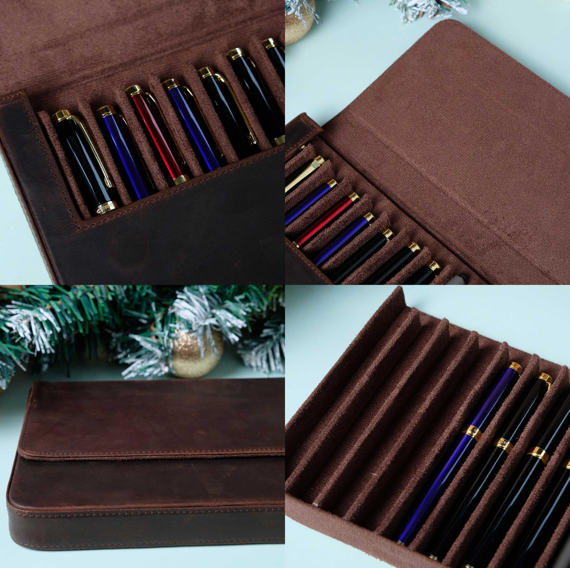 Personalization Crazy Horse Leather Pen Case, Fountain pen case, Pen Organizer Storage Holder, Office gifts, Travel Pen Case, Birthday gifts