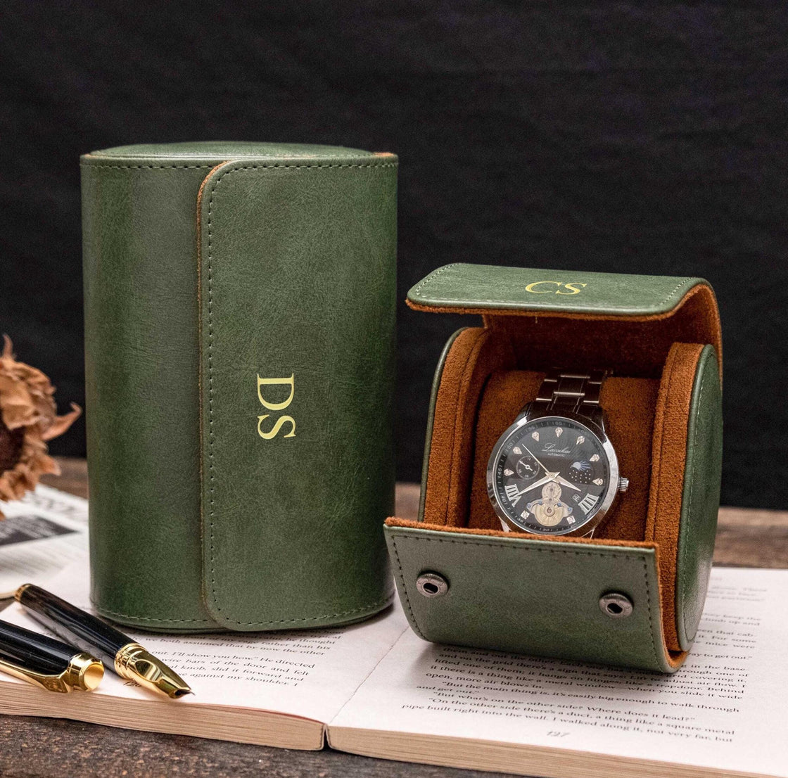 Personalized Leather Watch case, Watch box for 3 Watches, Vegan Leather Watch roll, Wedding groomsmen gifts, Watch travel case, Watch holder