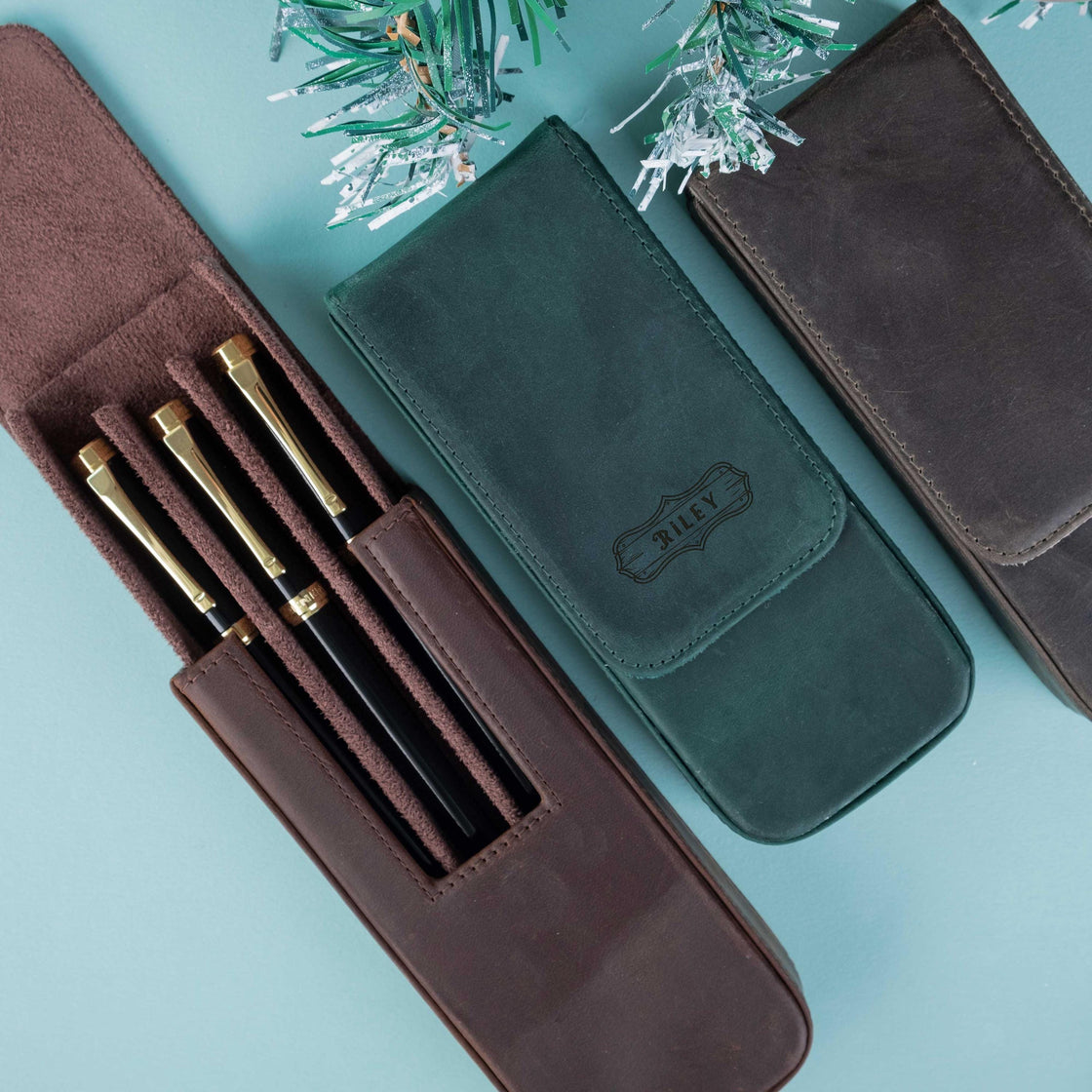 Customized Crazy Horse Leather Pen Case, Fountain Pen case, Personalization Leather Pen Case, Leather Pen Holder, Travel Pen Case, Gifts