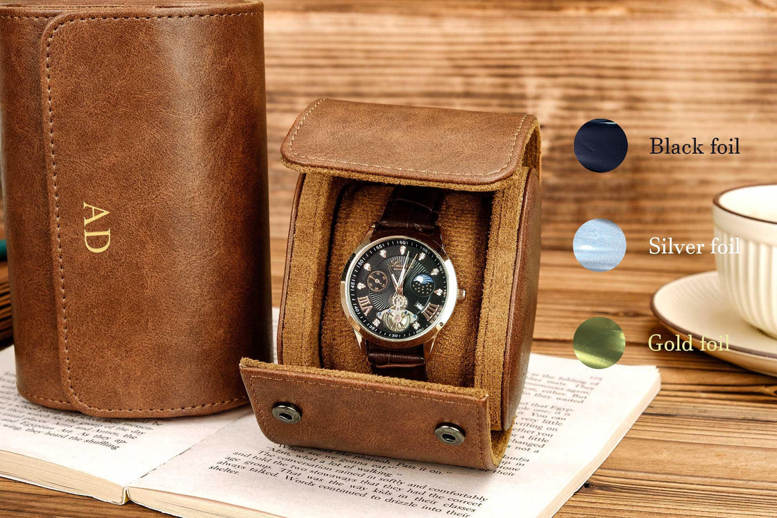 Personalized Leather Watch case, Watch box for 3 Watches, Vegan Leather Watch roll, Wedding groomsmen gifts, Watch travel case, Watch holder