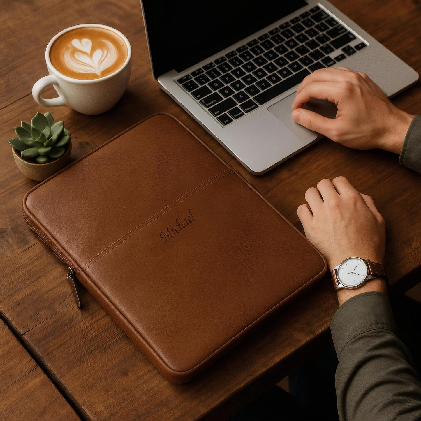 Personalized Top Grain Leather Sleeve Bag for MacBook Pro and Air - 16'', 14'', 13'', 13.3'' & 15'', Leather