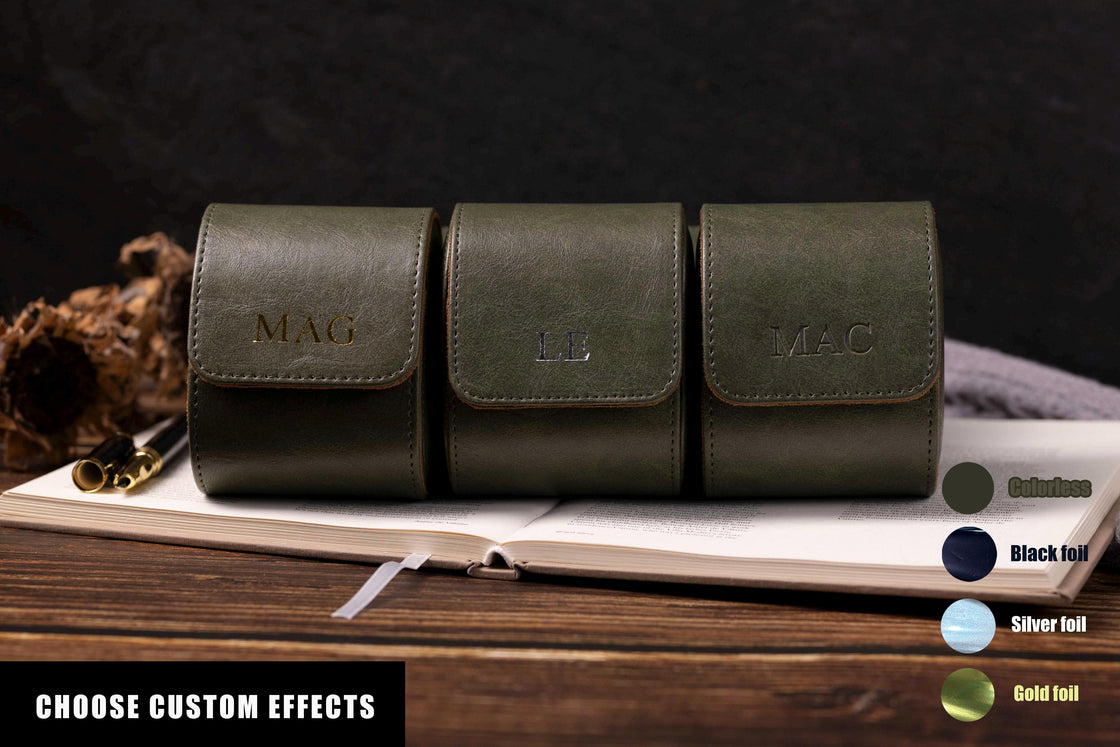 Personalized Leather Watch Box, Wedding groomsmen gift, Wedding Match Favors, Travel gift, Vegan Leather Watch Case,Watch Roll for 3 Watches