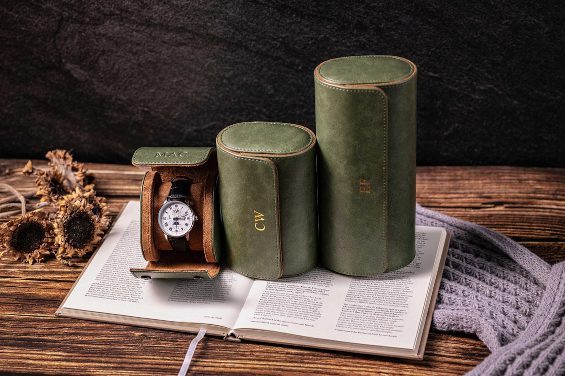 Personalized Leather Watch Box, Wedding groomsmen gift, Wedding Match Favors, Travel gift, Vegan Leather Watch Case,Watch Roll for 3 Watches