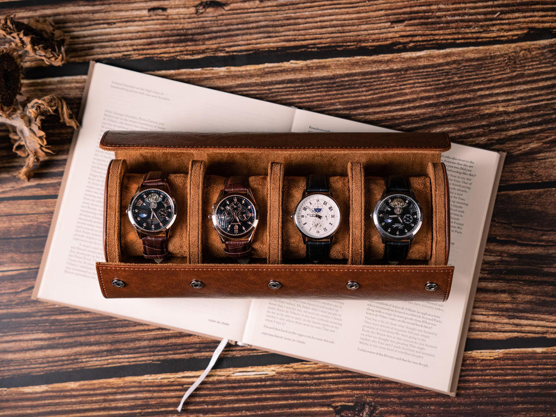 Personalized Leather Watch Box, Vegan Leather Watch Case, Watch Roll for 3 Watches, Wedding groomsmen gifts, Watch travel case, Thanksgiving