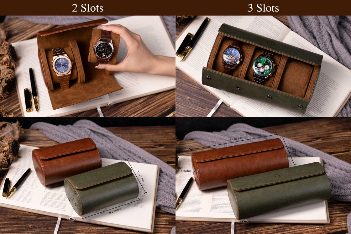 Personalized Leather Watch Box, Vegan Leather Watch Case, Watch Roll for 3 Watches, Wedding groomsmen gifts, Watch travel case, Thanksgiving