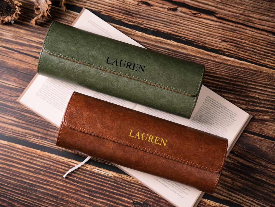 Personalized Leather Watch Box, Wedding groomsmen gift, Wedding Match Favors, Travel gift, Vegan Leather Watch Case,Watch Roll for 3 Watches