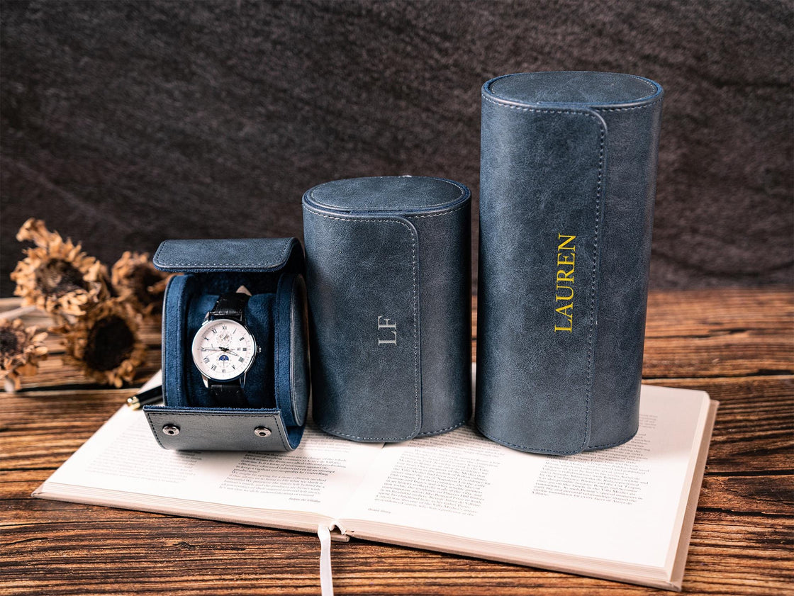 Personalized Leather Watch Box, Vegan Leather Watch Case, Watch Roll for 3 Watches, Wedding groomsmen gifts, Watch travel case, Thanksgiving
